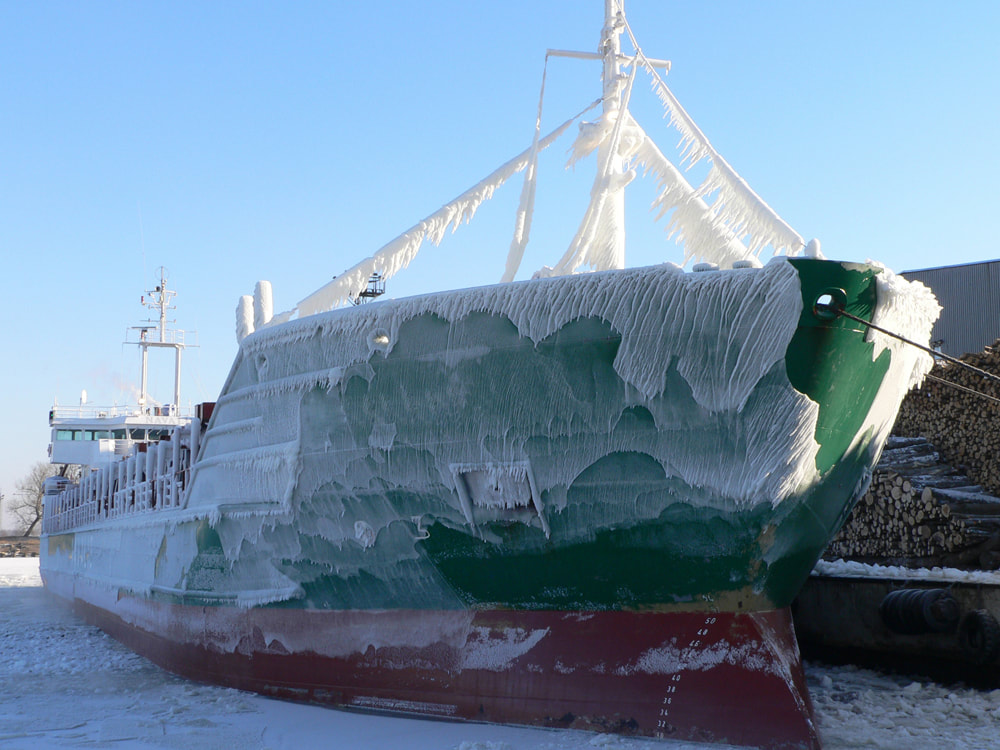 Frozen vessel at harbour